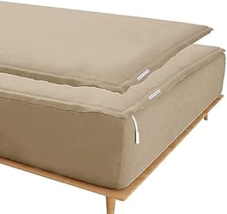 Zip On Sheets™ Zipper Fitted Sheet Twin Size - Upto 16” Inch Deep Pockets - Includes 1 Fitted Sheet Base & 2 Zip-On Sheets - Easy to Use, Sateen Cotton 500 TC Fitted Sheet - Baige