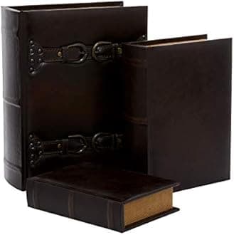 Deco 79 55700 Wood & Leather Book Set of 3