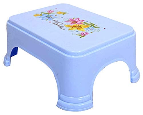 Kuber Industries Floral Print 2 Pieces Plastic Bathroom Stool, Blue-KUBMART10858