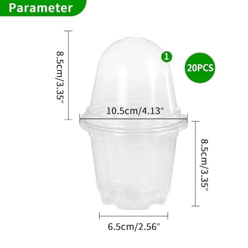 JOPY 4 Inch Plastic Nursery Pots with Humidity Dome for Plants 20 Pack Clear Seedlings Planting Pots for Garden Indoor and Outdoor Small Planter Containers with Drainage Holes