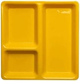 Food-Grade Plastic 3 in 1 Compartments Pav Bhaji Plate Dinner Plates Serving Plates Yellow Set of 12