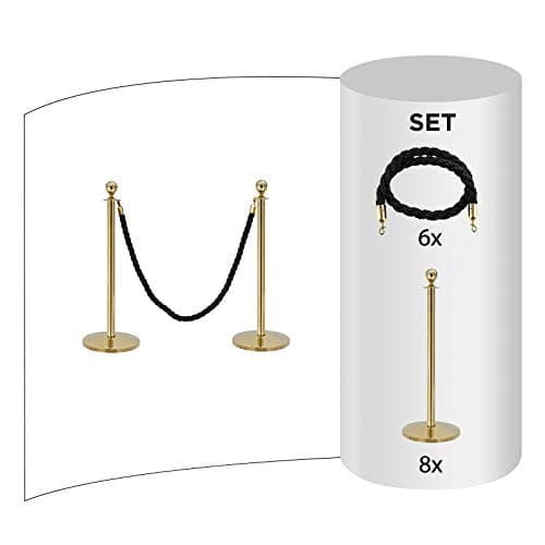 Flexibarrier Rope & Post Barrier Kit (8x Brass Barriers + 6x Black Ropes)
