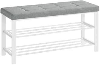 SONGMICS Modern Shoe Bench, Storage Bench with Cushion, Shoe Shelf, Space-Saving, for Living Room, Bedroom, Hallway, Dove Gray and Cloud White, ULBS579W01
