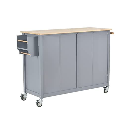 LUMISOL Kitchen Island Cart on Locking Wheels with 2 Drawers and 4 Cabinets, Rolling Kitchen Island with Adjustable Shelves, Solid Wood Tabletop, Storage Cabinet with Spice & Towel Rack, Grey Blue