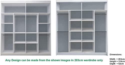 Spacious Bedroom Sliding Wardrobe - Sleek and Functional Design comes in White/Grey/Black/Oak and Width 120cm/150cm/180cm/203cm/250cm (White, 203cm)