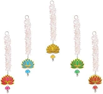 5 Pc Multicolor Long Lotus Gajra Jhumka Wall Temple Hanging Thoran Bandarwal Decorative Showpiece for Diwali Ganesh Chaturthi Pooja Home Festival Decoration