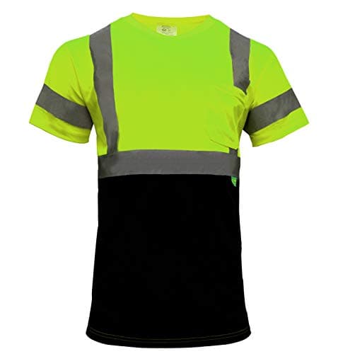 BFS8512 Class 3 High Visible Short Sleeve Black Bottom Safety T-Shirts with 2 Inch Replective Tape (Green, L)