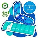Pill Organizer + Pill Splitter Set | Weekly 7-Day Box Perfect for Pregnancy Therapy Travel Portable Case | Fish Oil Vitamin Container Supplement Sorter Holder Pill Cutter