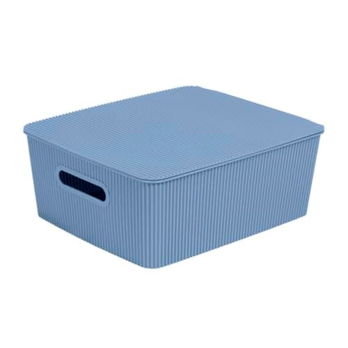 Glad Storage Baskets with Lids - Set of 4 Stackable Plastic Boxes with Handles - Decorative Shelf Organizer Bins for Bathroom and Closet, Blue, 3.1 Gallons