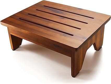 - One Step Stool for Adults 6.5" - Wooden Step Stools for High Beds - 550 lbs Safety Stepping Stool Bathroom Aid for Handicap, Elderly, Seniors, Kid, Bathtub, Bed, Kitchen (Brown)