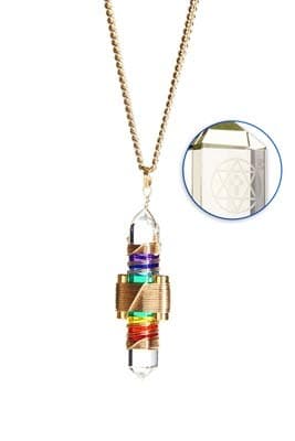 Crystal Pendant Necklace Siberian Quartz Etheric Weaver® Healing Pyramid Cut Quartz Pendant with Magnets and Gold Filled Copper Wire to be Worn at The Heart Center
