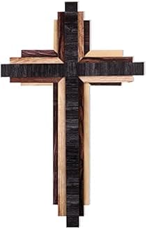 Jetec Multi-Color Wooden Wall Cross, 3D, Triple Stacked, Reclaimed Wood, Religious Decoration, Living Room Wall Art