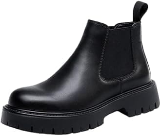 Men's Genuine Leather Slip On Chunky Platform Chelsea Boots Luxury Round Toe lug sole Work Dress boots Casual Non Slip Ankle Boots