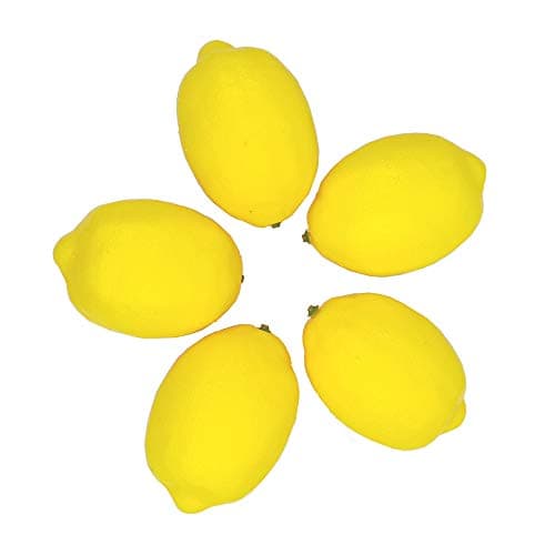 Chnee 5 Pcs Faux Fruit Lemons Fake Lemons Fruit Artificial Lemons Plastic Lemons Ornament for Still Life Paintings Home House Kitchen Party Decoration Lifelike, 3.7 x 2.6 inches(Yellow)