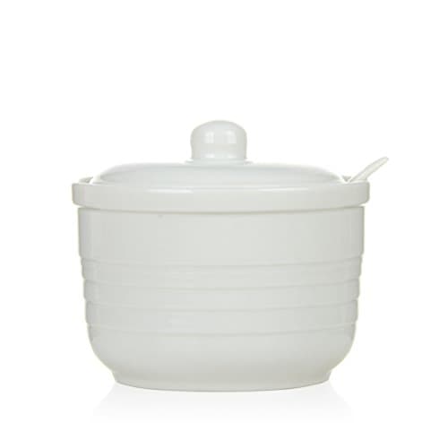 Simplicity Pure White Sugar Bowl Set Large Capacity Sugar Dispenser with Lid Serving Spoon Salt Pot Pepper Storage Jar Seasoning Pot Container Condiment Spice Racks Holder,17 Oz