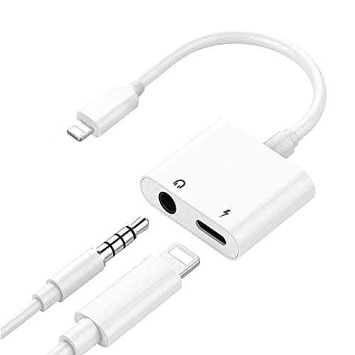 for iPhone 3.5mm Dual Ports Adapter Splitter, 2 in 1 Headphone Jack Aux Audio & Charger Adapter Cable Connector Compactible for iPhone 7/ 7plus/8/Plus/X/XR/XS (Support Sync + Music Control + Charger)