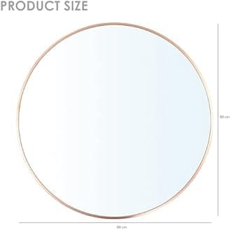 Round Mirror for Wall | Aluminium Frame, MDF Board Backing | HD Glass Vanity & Dressing Mirror | Elegant Vanity Mirror for Living Room, Bathroom, & Fashion Boutique (Gold, 80CM)