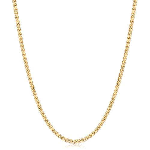 Fiusem Gold Plated Wheat Chain Necklace for Men, 2/2.5/3/4/5mm Gold Stainless Steel Necklace Chains for Men and Women 16-28 Inch, Jewelry Gift