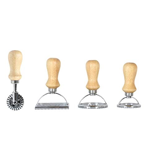 FGDJEE Ravioli Maker Ravioli Stamp Maker Cutter with Roller Wheel Square Round Ravioli Stamps with Wooden Handle and Fluted Edge, Pasta Press Kitchen Attachment (Square)