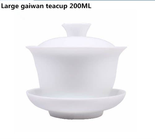 Top Grade Chinese Large Gaiwan Tea Cup/coffee Cup with Lid and Saucer (Pure White/200ml)