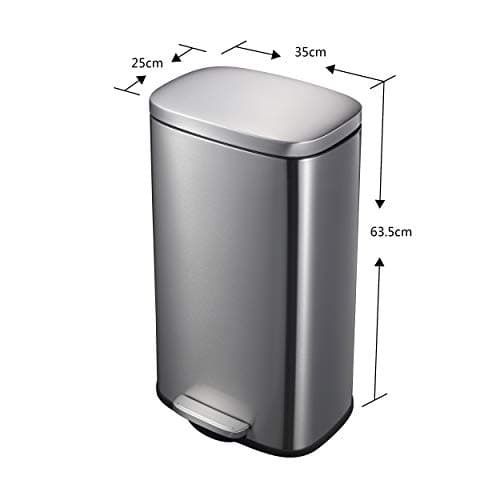 Mari Home Single Recycling Bin | 30L Rubbish Bin | Trash Bin with Flat Lid | Stainless Steel Bin for Bedroom, Bathroom, Kitchen, Garden | Fingerprint Proof Waste Bin with Pedal & Inner Bucket