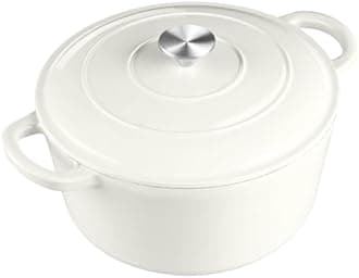 6 Quart Dutch Oven with Lid, Leonyo 6QT Enameled Cast Iron Dutch Oven for Sourdough Bread Baking, Heavy Duty Cookware for Braising, Stews, Roasting, White