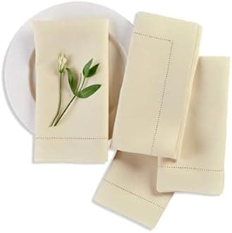 Solino Home Linen Cloth Napkins Set of 4-100% Pure Linen Creamy Ivory Dinner Napkins 20 x 20 Inch for Spring, Easter - Medium Weight Hemstitch, Handcrafted and Machine Washable