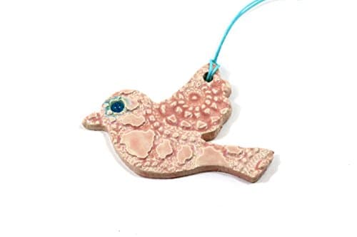 Handmade Pink Ceramic Bird Ornament for Wall Decor / Garden Decor / Christmas Tree / Favor