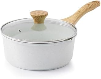 SENSARTE White Ceramic Nonstick Saucepan with Double Spout 3.0 Quarts, Cooking Pot with Stay Cool Handle, Induction Compatible Saucepot, White Granite Coating, Free of Intentionally Added PFOA/PFAS