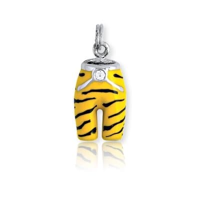 Posh Charm (925) Sterling Silver Yellow Enamel Stripped Zebra Pants w/ CZ Diamond Accent Channel Setting