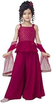 Angel f Studio Girl's Embroidered Kurta with Palazzo Pants & Dupatta/Readymade kurta set for girls