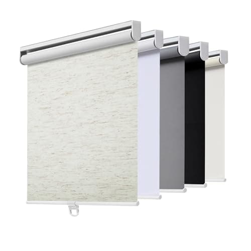 Cordless Roller Shades Blackout Blinds for Windows Room Darkening Rolled Up Shades with Spring System, UV Protection Natural Linen Fabric Window Shades Door Blinds for Home（20" W x 72" H,Linen Cream