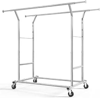 HOKEEPER Heavy Duty Double Rail Clothes Rack on Wheels, 204kg(450lbs) Capacity, Industrial Design with Extendable Length & Height - Ideal for Bedroom, Boutique, Laundry Room, Yard Sale