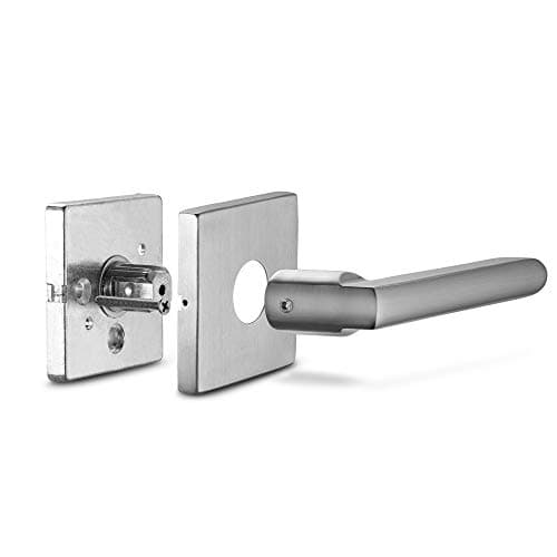 Berlin Modisch Privacy Lever Door Handle Slim Square Easy to Open Locking Lever Set [for Bedroom or Bathroom] Reversible for Right & Left Sided Doors Heavy Duty - Satin Nickel Finish