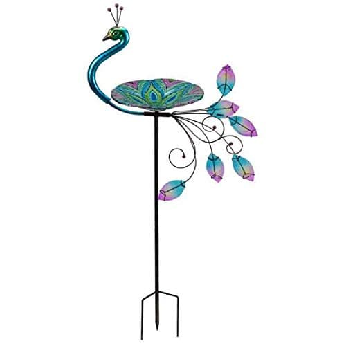 Smart Garden Glass Peacock Wild Bird Bath Stake