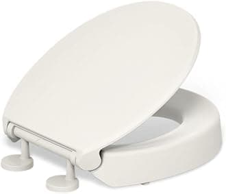 KOHLER 25876-96 Hyten 3" Height, Elevated Soft Close Round Toilet Seat, Contoured Seat with Grip-Tight Bumpers, Quick-Attach Hardware, Biscuit