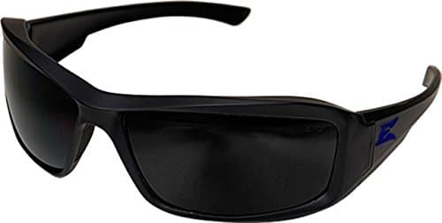 Edge TXB236-E4 Brazeau Torque Polarized Wrap-Around Safety Glasses, Anti-Scratch, Non-Slip, UV 400, Military Grade, ANSI/ISEA & MCEPS, 5.04" Wide, Matte Black Frame w/Blue E Logo/Smoke Lens