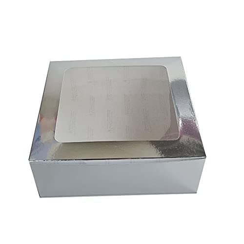 BOX WORLD Premimum Thick Card Paper Empty 2kg Silver Cake Box with Window (Pack of 6) (12x12x4.25)
