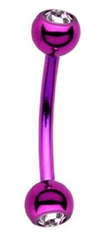 NEON Eyebrow Dark Purple Ring Piercing w/GEMS Titanium Anodized Curved Barbell 16g 7/16" (Standard Size)