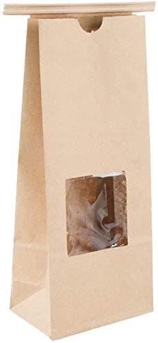 1 Lb. Tin Tie Bag Bakery Bag w/Window - Kraft 50 Pack