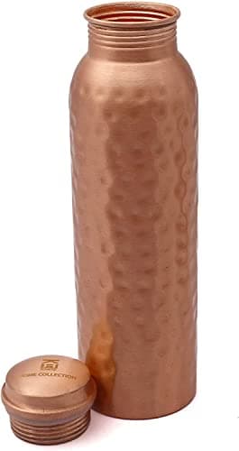 KHC 100% Pure Copper Water Bottle Handcrafted | 34 Oz 1 Litter Copper Water Vessel - Drink More Water Bottle in many Patterns– Large -Leak Proof - Smooth Finish (Hammered Matt Copper Bottle)