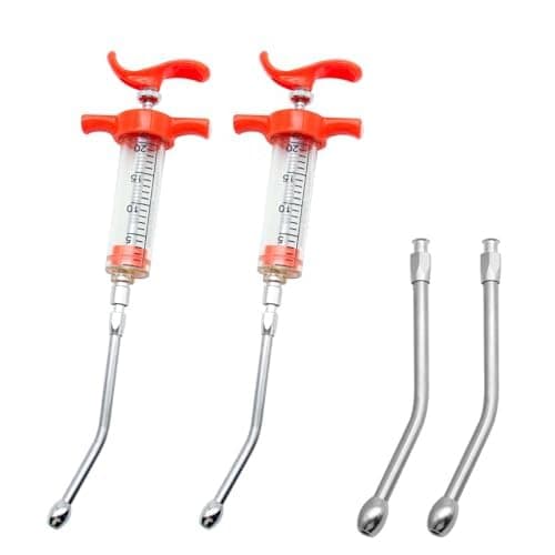 2 Pieces Goat Syringe with 4 Adjustable Dosing Nozzles, Reusable Dosing Syringe for Sheep, Dogs, Goats, Pigs and Cats (20ml) Orange