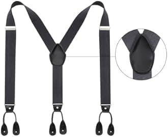 Mens Adjustable Button End Suspenders - Y-Back Elastic Tuxedo Suspenders with Heavy Duty Leather Buttons End