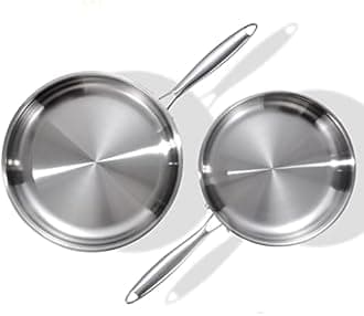 DELARLO Tri-Ply Stainless Steel 10inch and 12inch Frying Pan, Oven safe induction skillet,pots and pans set,Suitable for All Stove (Detachable Handle)