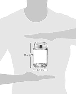 Vency Cube Jar 310ml , Transparent Storage Container Glass Jar, Kitchen Glass Bottle for Spices (Set Of 6)