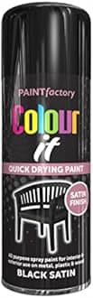 SuperGift.com Black Satin All Purpose Aerosol Spray Paint 250ml Quick Drying Spray, Fast Dry and Excellent Coverage for Metal, Wood, Plastic and More by Diva Gift