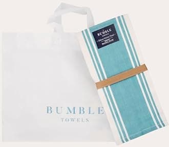 Premium Kitchen Towels (20”x 28”, 6 Pack) | Large Cotton Dish Towels | Flat & Terry Highly Absorbent Kitchen Linen Set with Hanging Loop | Wide Stripe Aqua