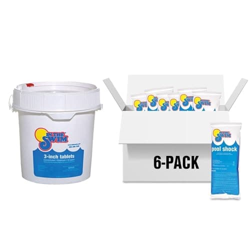 In The Swim Shock and Chlorine Bundle for Sanitizing Swimming Pools – Includes 6 x 1 Pound Bags of 68% Cal-Hypo Pool Shock and 10 Pound Bucket of 3 Inch Stabilized Chlorine Tablets