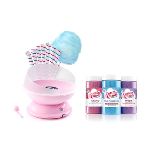 Cotton Candy Express Brand Party Kit | Pink Cotton Candy Machine with Three [11oz] Jars of Floss Sugar & 50 Paper Cones | Flavors - Cherry, Grape, Blue Raspberry