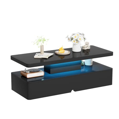 oneinmil Modern LED Coffee Table 40" Living Room Table 16 Colors LED Light Double Layer Design Stylish Coffee Table for Living Room Home Office Black